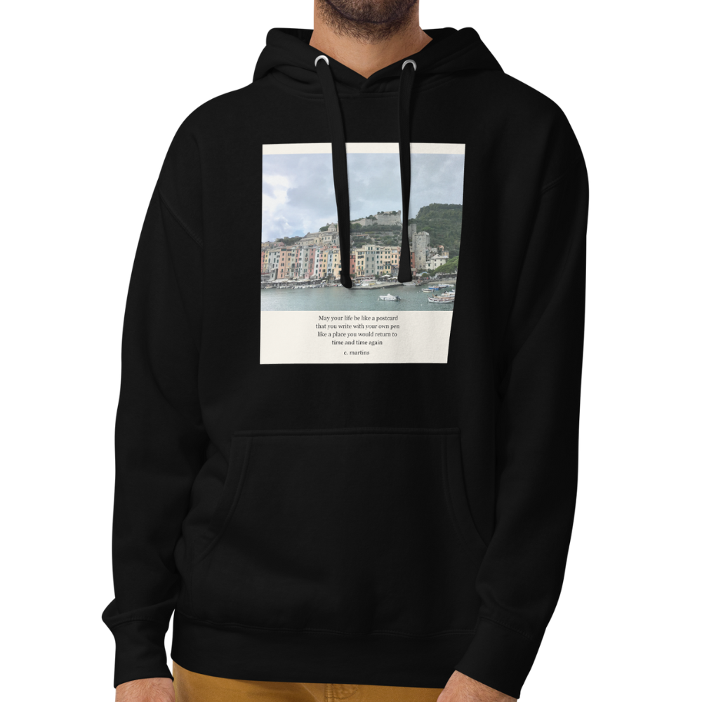 Unisex Hoodie with Poetry Verse and Cinque Terre Photo