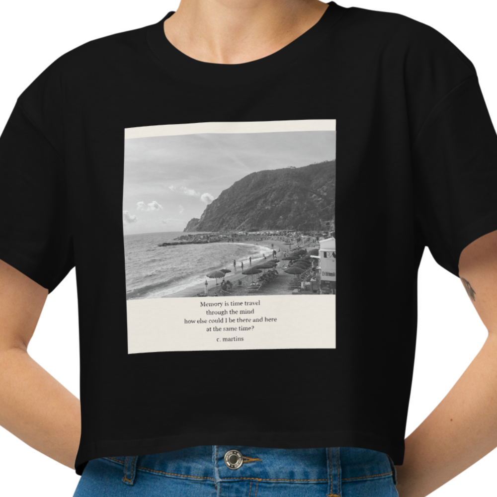 Women’s Black Cropped Quote T-Shirt with Beach Photo