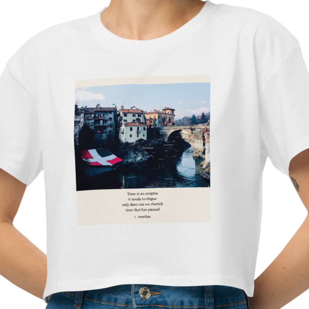 Women's White Cropped Quote T-Shirt with Italy Travel Photo