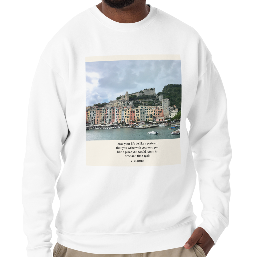 Unisex Sweatshirt with Poetry Verse and Cinque Terre Photo