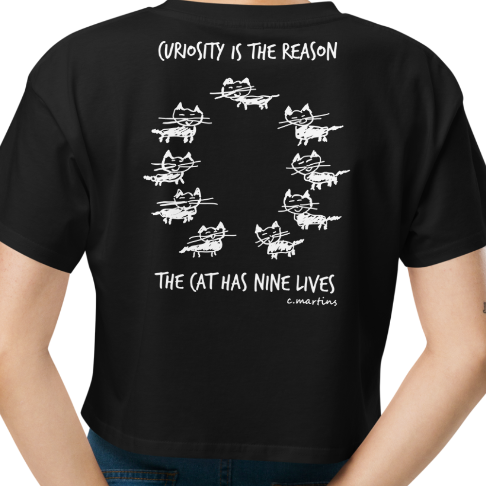 Women’s Black Cropped Cat Quote T-Shirt- Front and Back Print