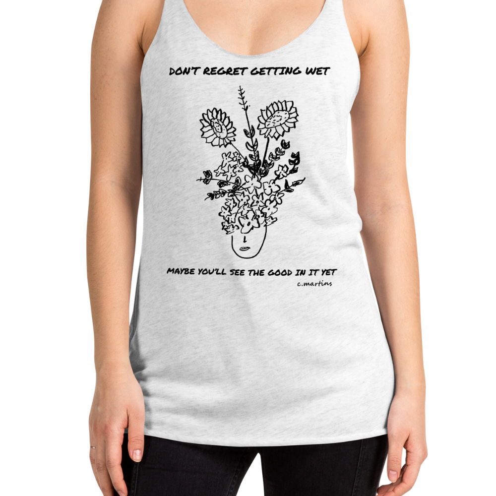 Women’s White Tank Top with Quote and Flowers Illustration