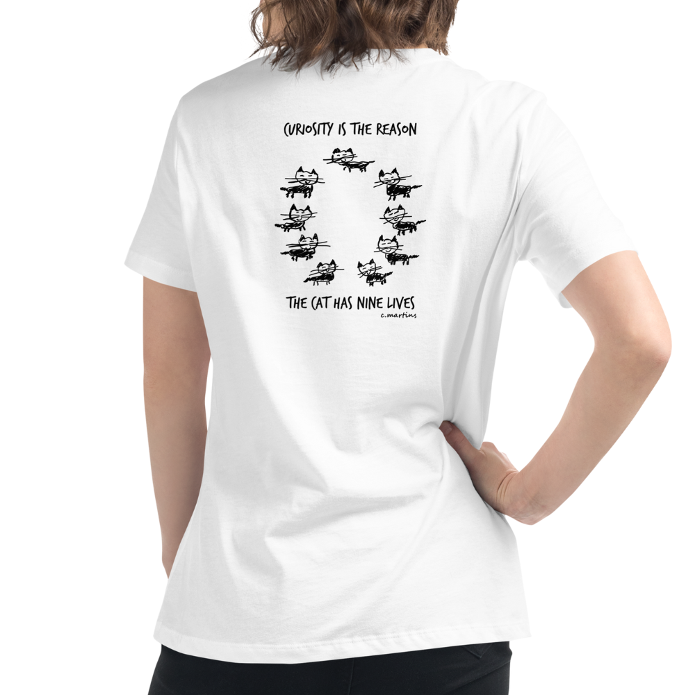 Women's Relaxed T-shirt with Quote and Cat Illustration (Front and Back)