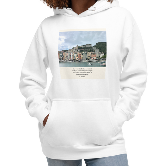 Unisex Hoodie with Poetry Verse and Cinque Terre Photo