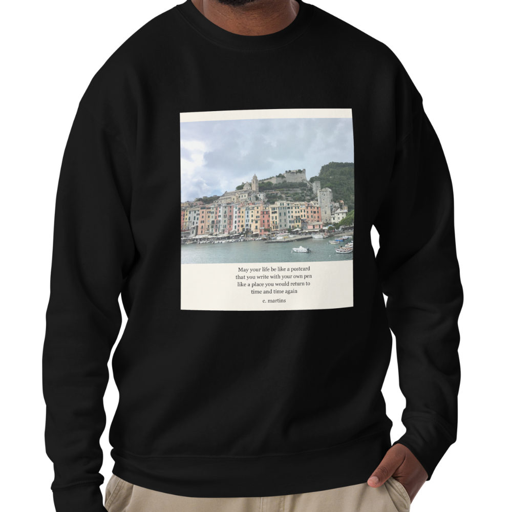 Unisex Sweatshirt with Poetry Verse and Cinque Terre Photo