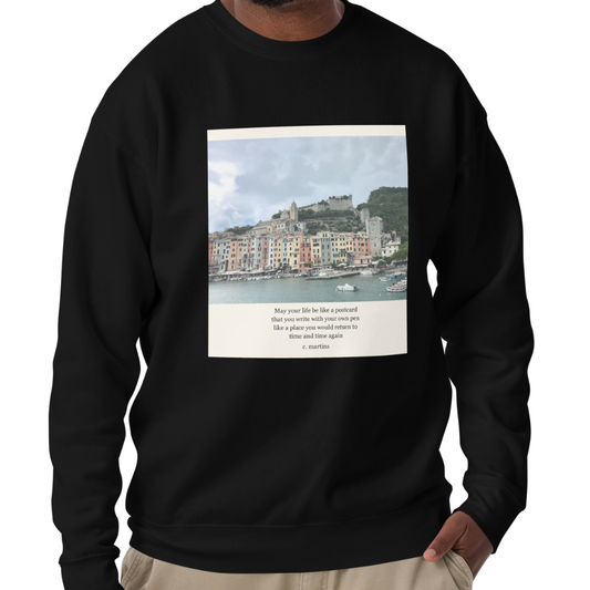 Unisex Sweatshirt with Poetry Verse and Cinque Terre Photo
