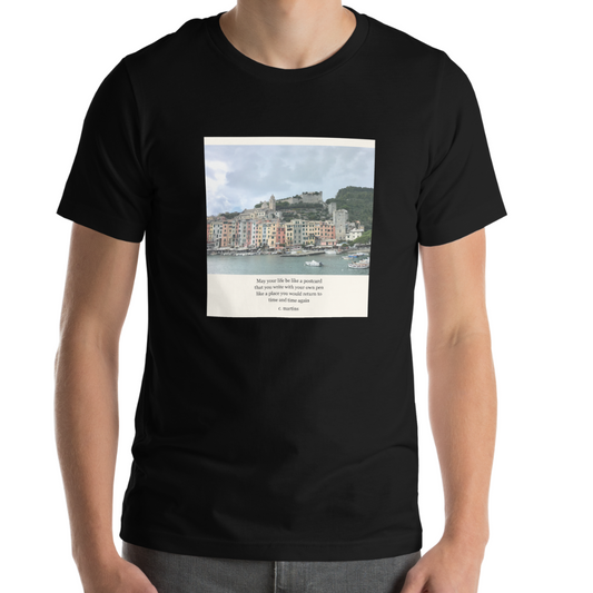 Unisex T-shirt with Poetry Verse and Cinque Terre Photo