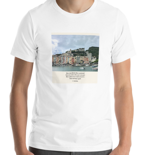 Unisex T-shirt with Poetry Verse and Cinque Terre Photo