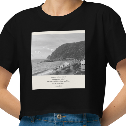 Women’s Black Cropped Quote T-Shirt with Beach Photo