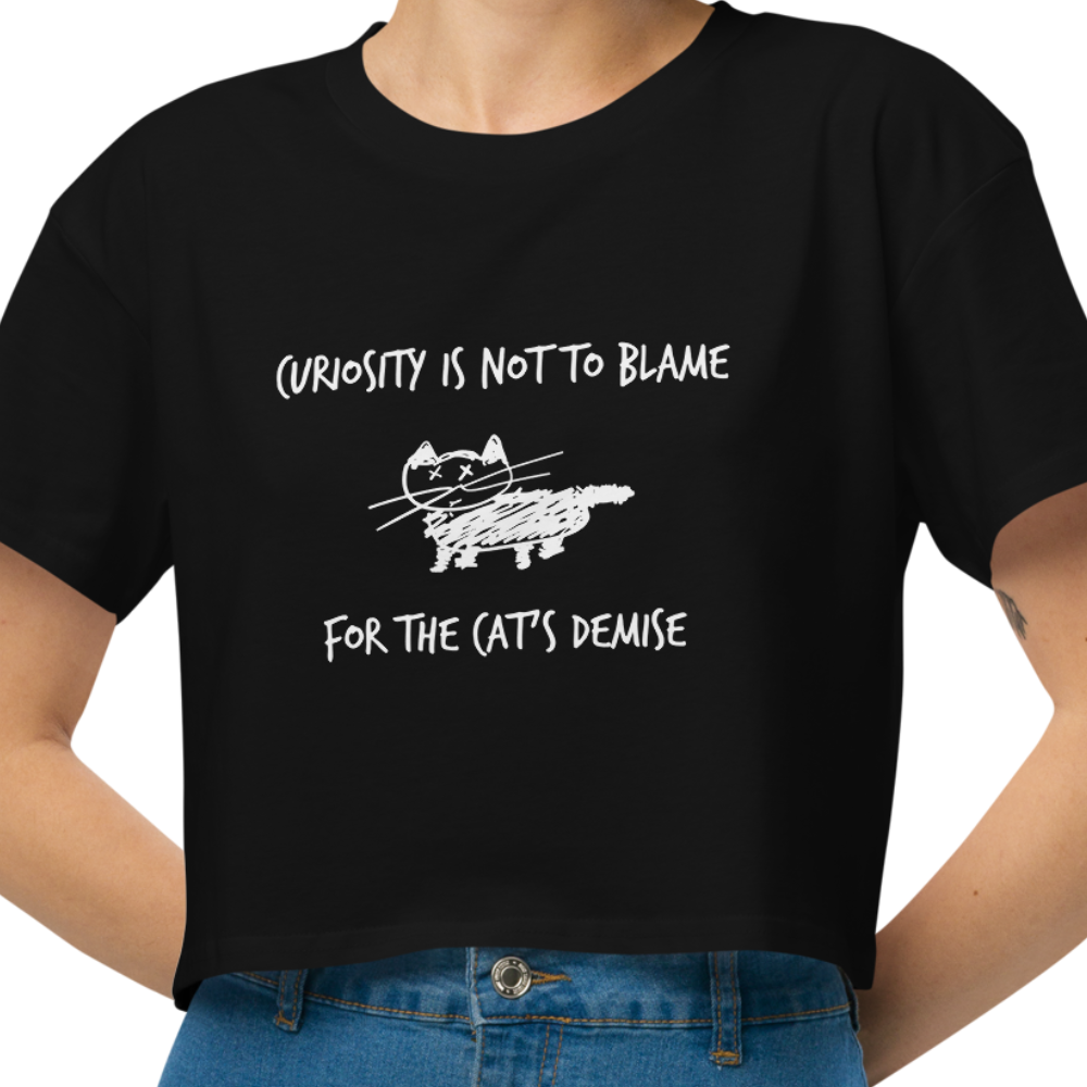 Women’s Black Cropped Cat Quote T-Shirt- Front and Back Print