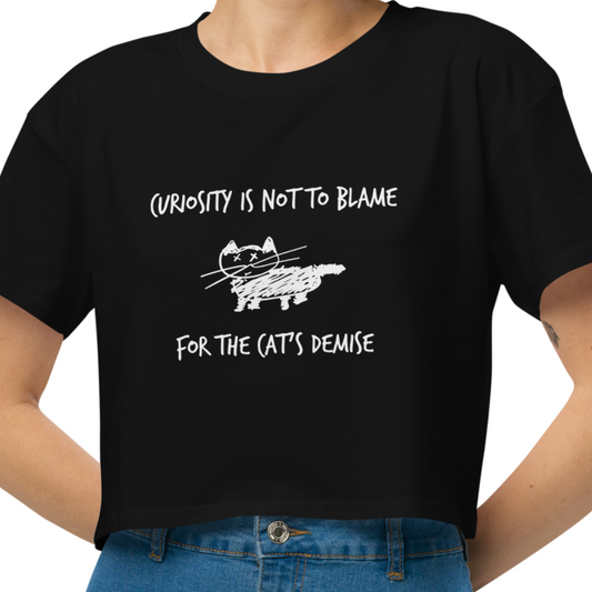 Women’s Black Cropped Cat Quote T-Shirt- Front and Back Print