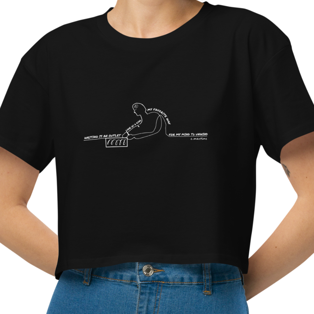 Women’s Black Cropped Quote T-Shirt with Writing Illustration