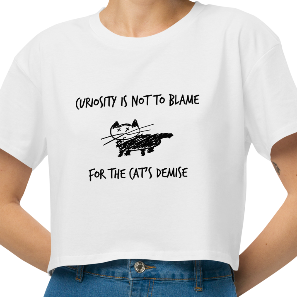 Women’s White Cropped Cat Quote T-Shirt- Front and Back Print