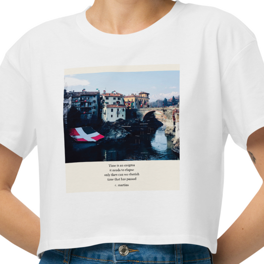 Women's White Cropped Quote T-Shirt with Italy Travel Photo