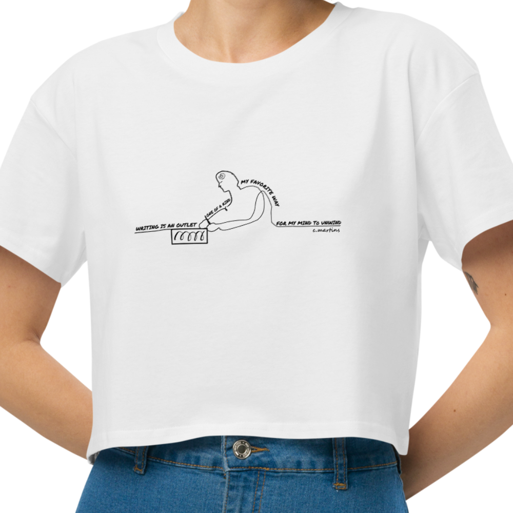 Women’s White Cropped Quote T-Shirt with Writing Illustration