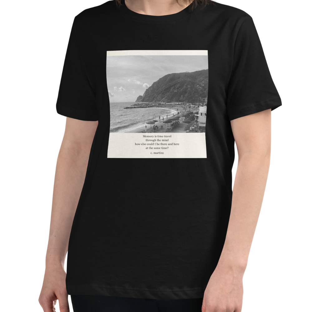 Women's Relaxed T-shirt with Poetry Verse and Beach Photo