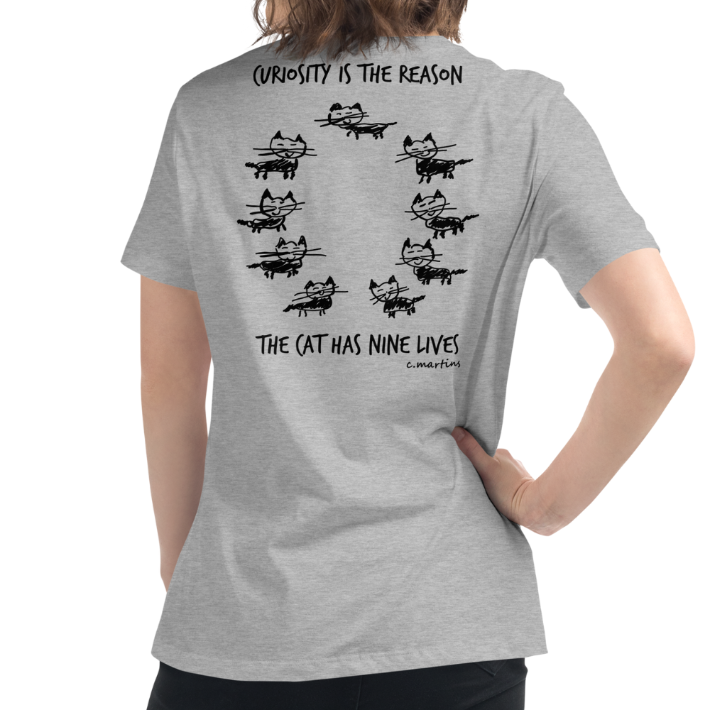 Women’s Relaxed T-shirt with Quote and Cat Illustration (Front and Back)