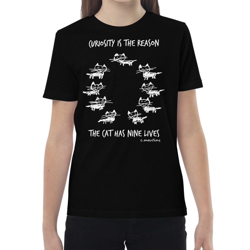 Kids' Black T-shirt with Cat Quote and Illustration