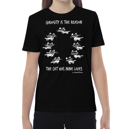Kids' Black T-shirt with Cat Quote and Illustration