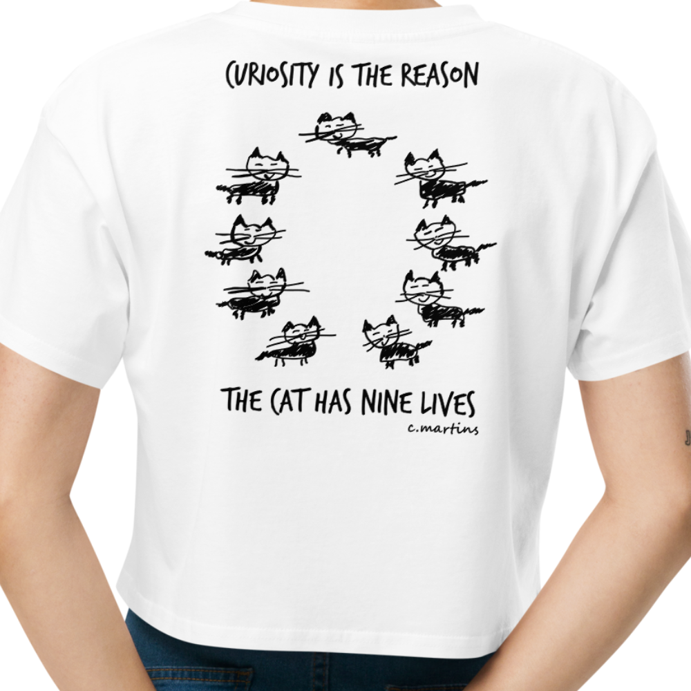Women’s White Cropped Cat Quote T-Shirt- Front and Back Print