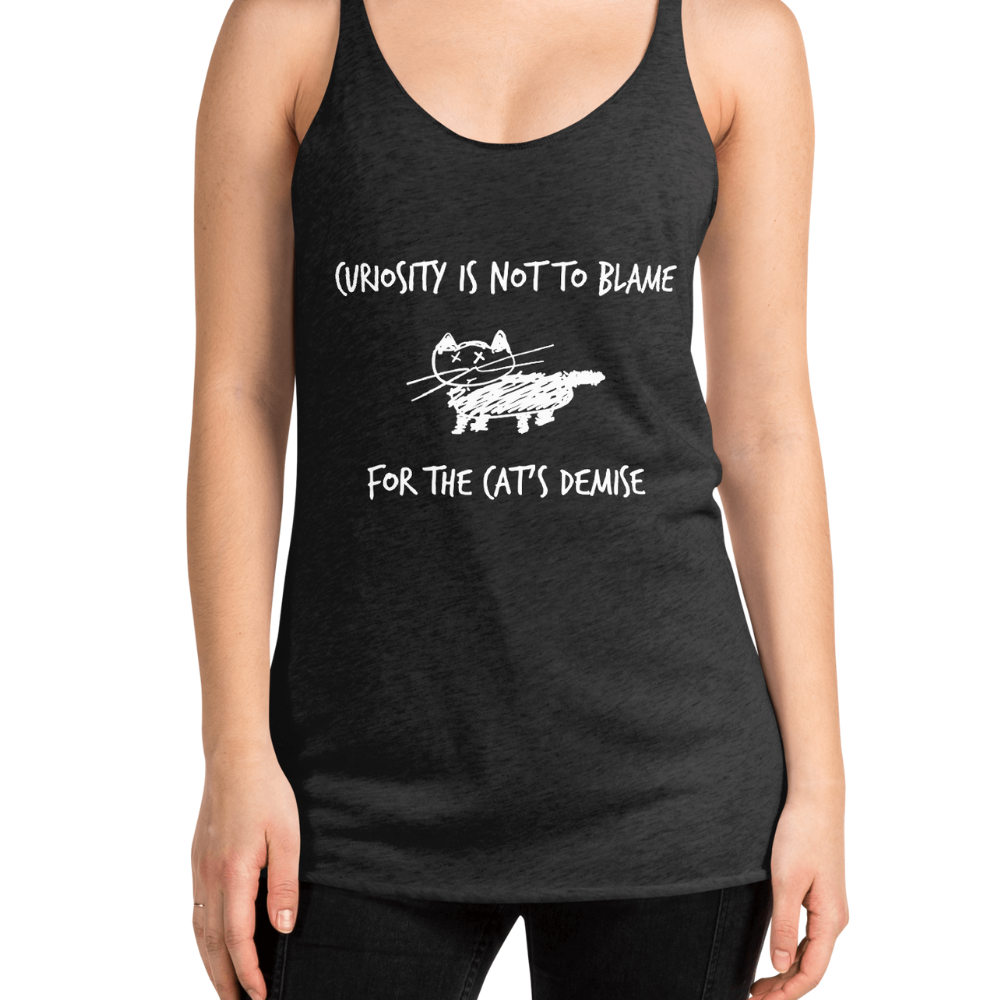 Women's Black Tank Top with Cat Quote and Illustration