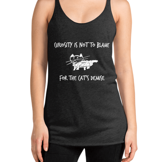 Women's Black Tank Top with Cat Quote and Illustration