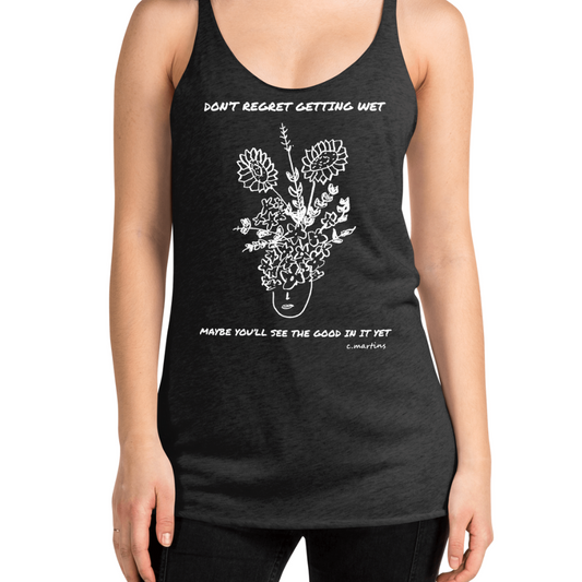 Women’s Black Tank Top with Quote and Flowers Illustration