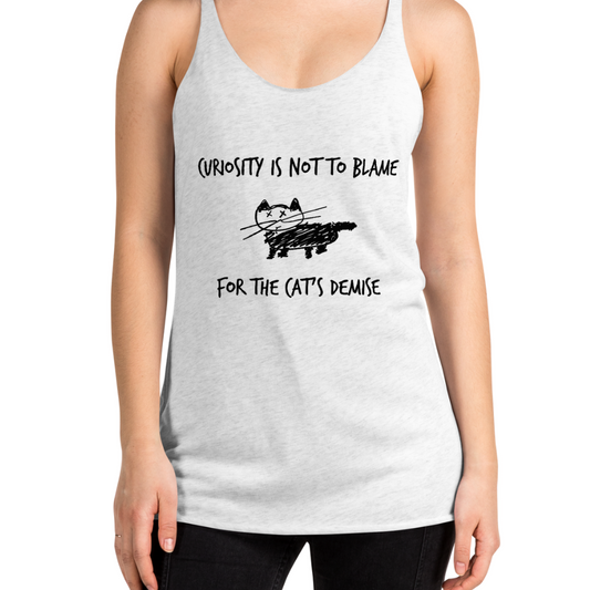 Women’s White Tank Top with Cat Quote and Illustration