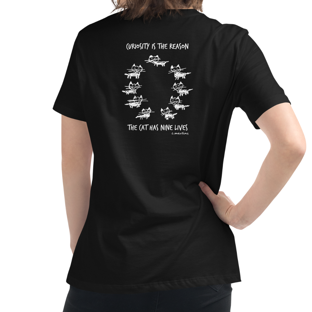 Women's Relaxed T-shirt with Quote and Cat Illustration (Front and Back)
